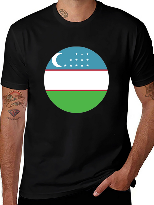 Uzbekistan Flag T-Shirt - Black Cotton Tee