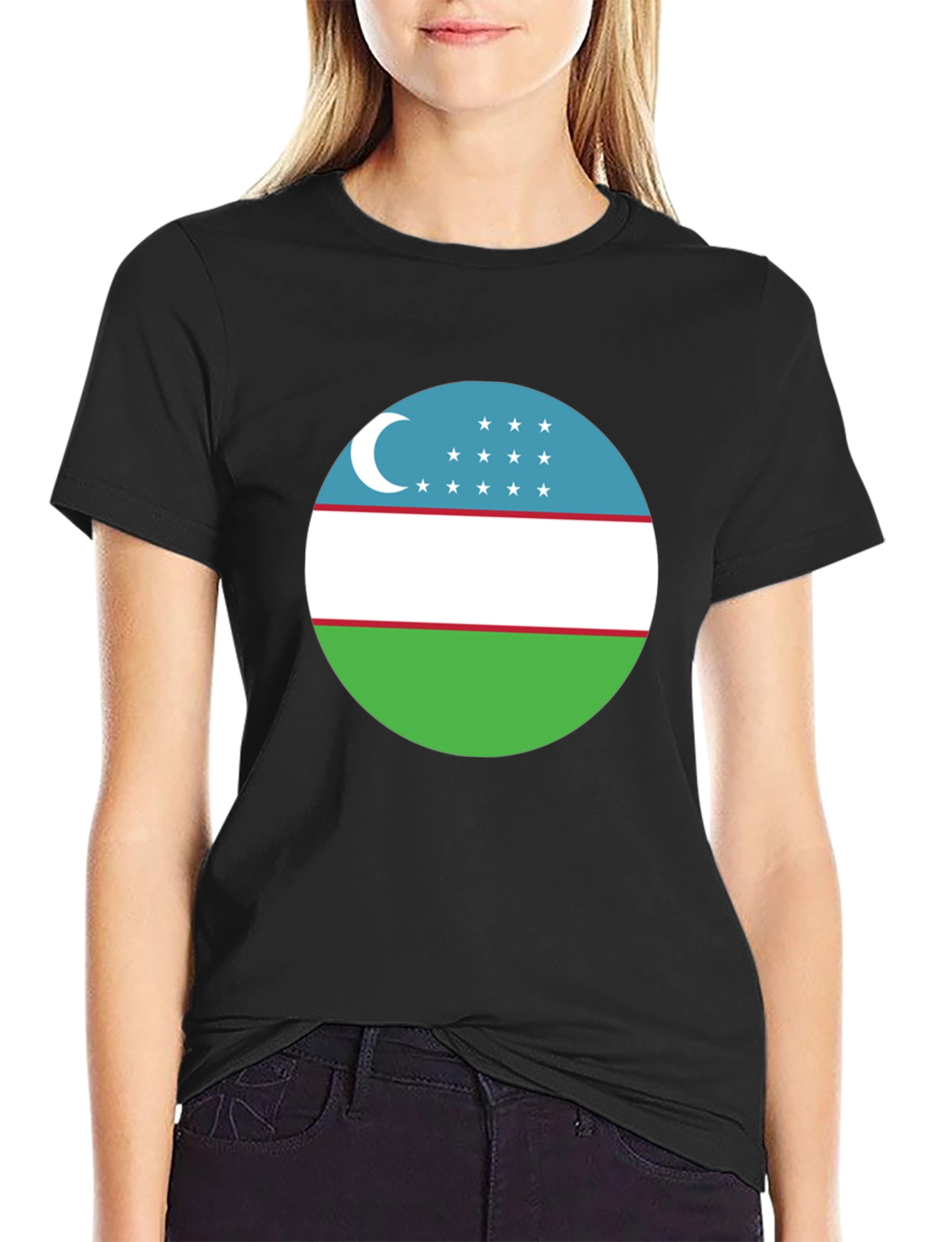 Uzbekistan Flag T-Shirt - Black Cotton Tee