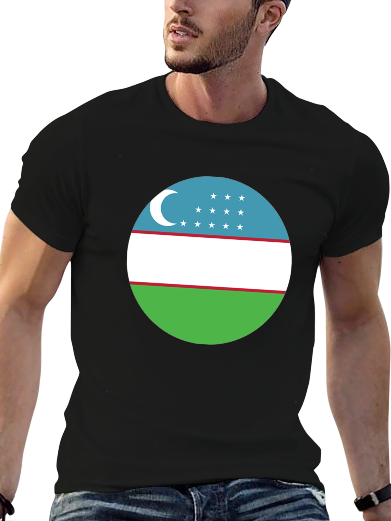 Uzbekistan Flag T-Shirt - Black Cotton Tee