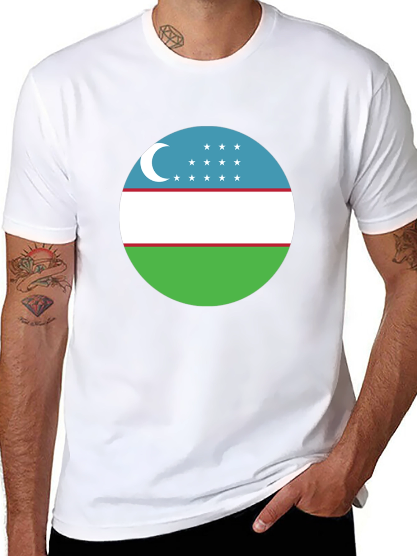 Uzbekistan Flag T-Shirt - Black Cotton Tee