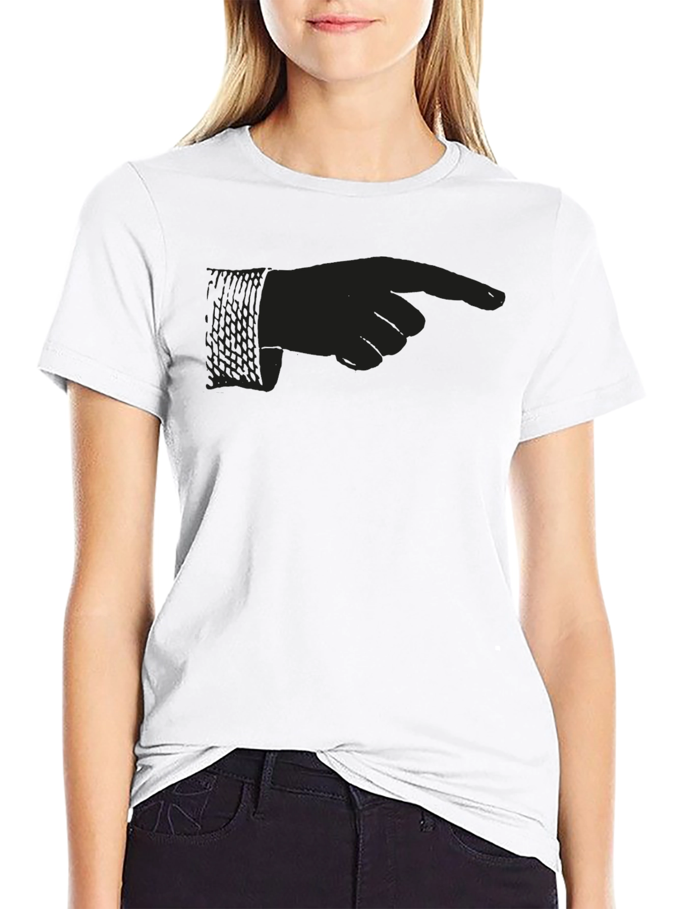 Pointing Hand Graphic Tee - Modern Crew Neck