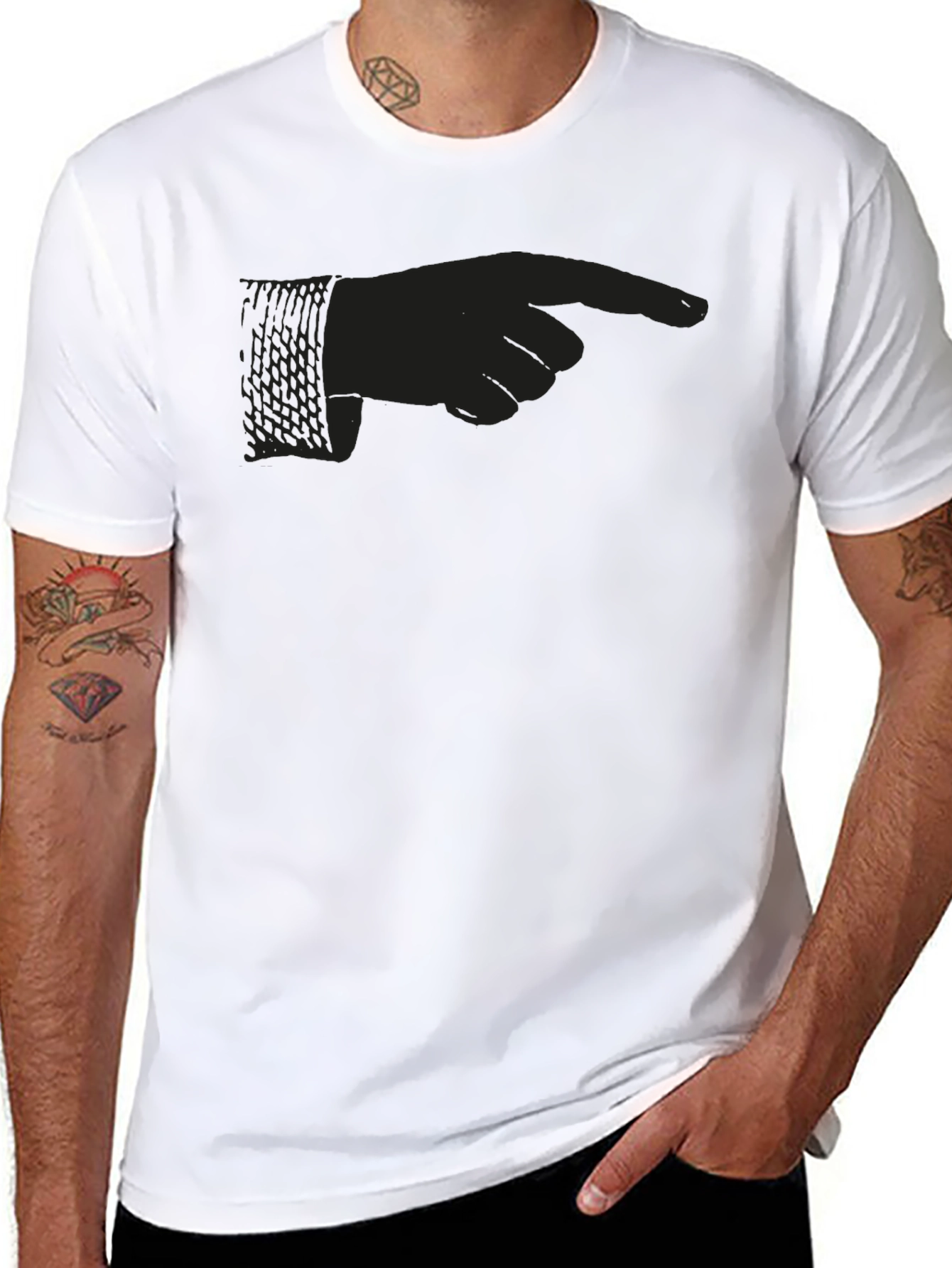 Pointing Hand Graphic Tee - Modern Crew Neck