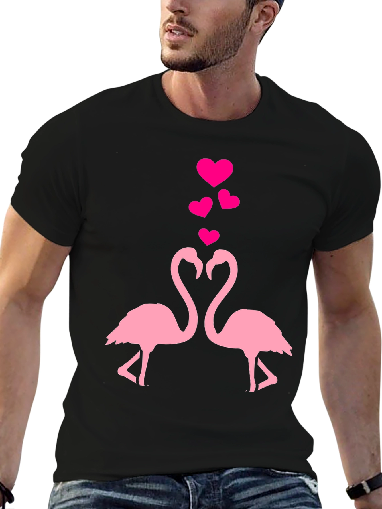 Flamingo Love T-Shirt - Black Cotton Blend