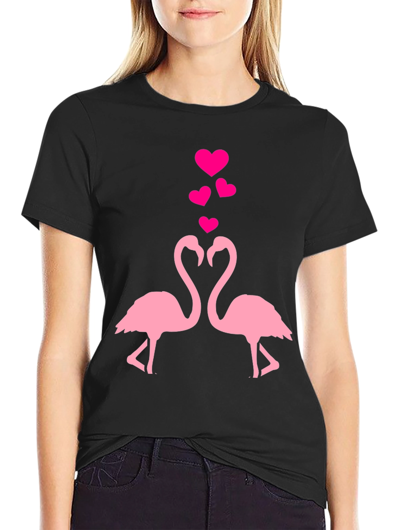Flamingo Love T-Shirt - Black Cotton Blend