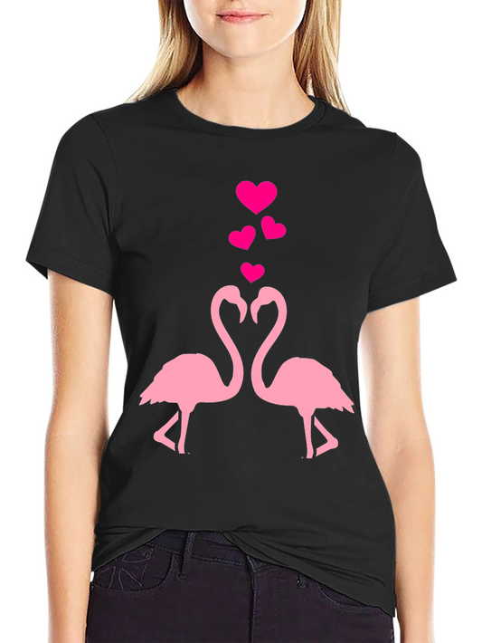 Flamingo Love T-Shirt - Black Cotton Blend