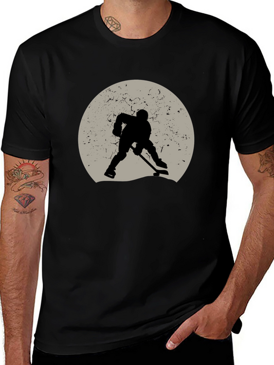 Hockey Player Silhouette Graphic Tee - Black