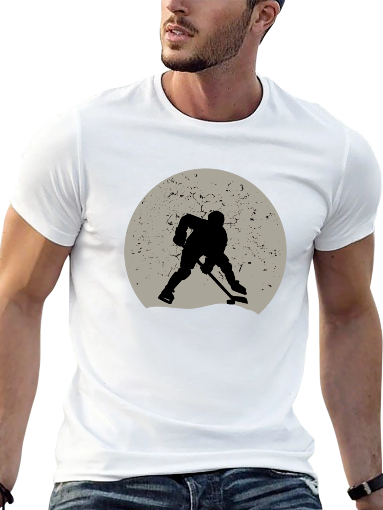 Hockey Player Silhouette Graphic Tee - Black