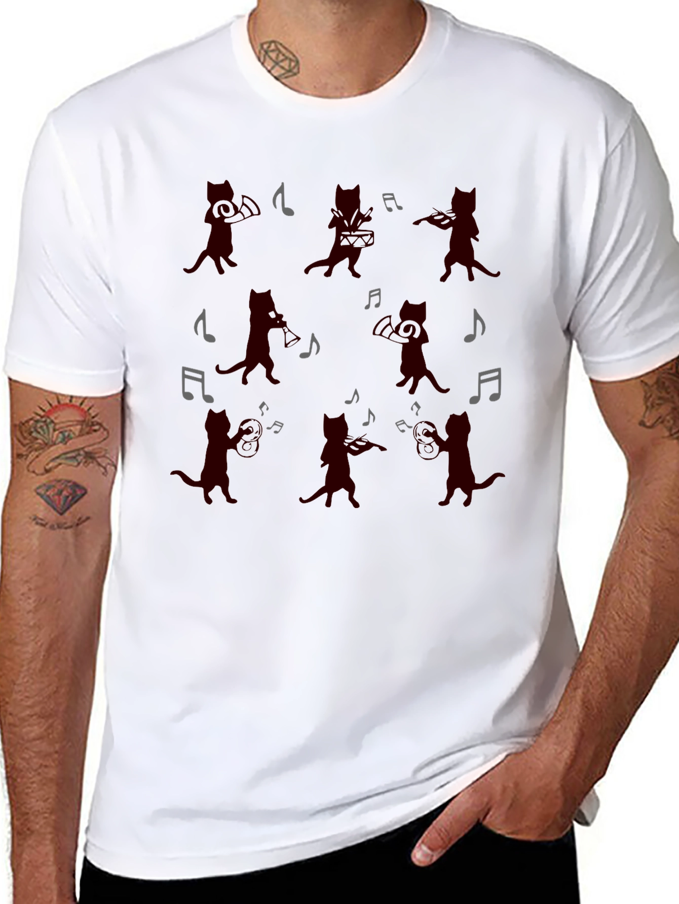 Musical Cats Black T-Shirt - Band of Cats Design