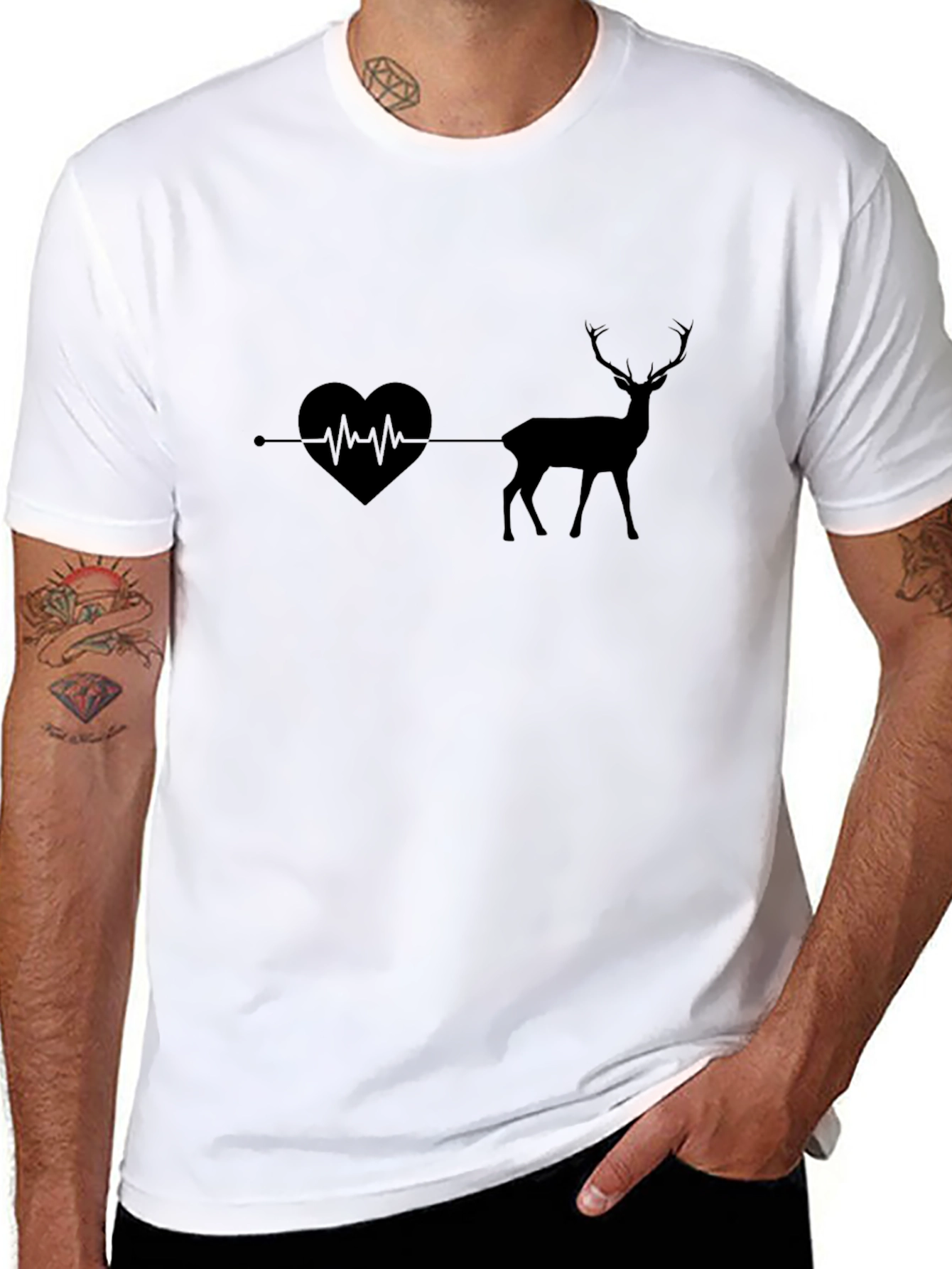 Heartbeat Deer Graphic Tee - Mens Black T-Shirt