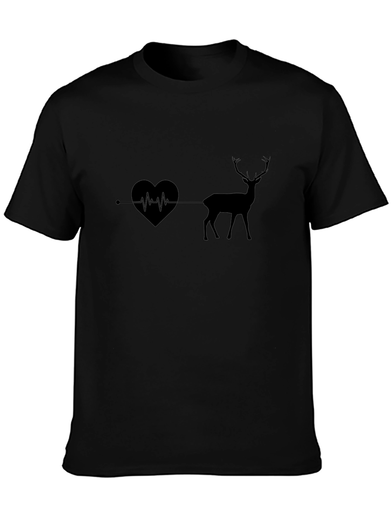 Heartbeat Deer Graphic Tee - Mens Black T-Shirt