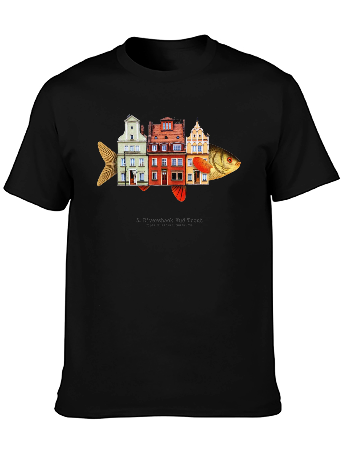 Riverbank Mud Front Fish Building T-Shirt