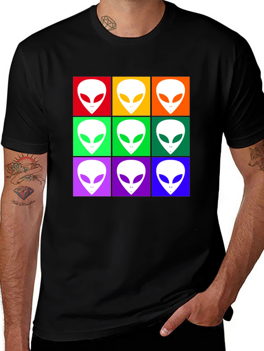 Pop Art Alien Head T-Shirt - Colorful Sci-Fi Graphic Tee