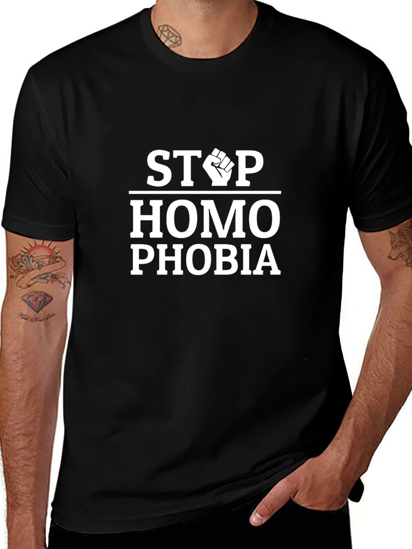 Stop Homophobia Fist Graphic Tee - Black