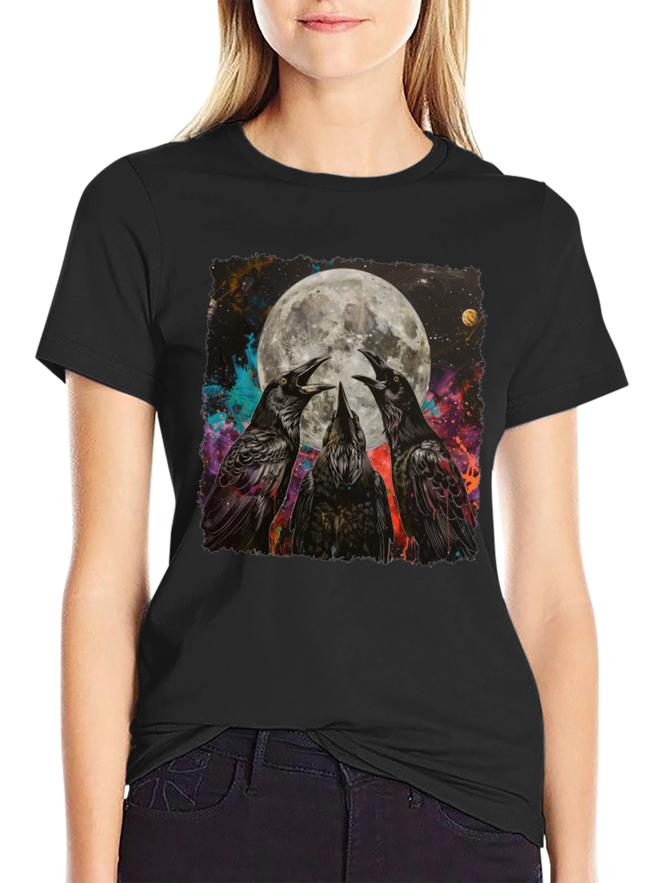 Raven Moon Graphic Tee - Unique Celestial Design