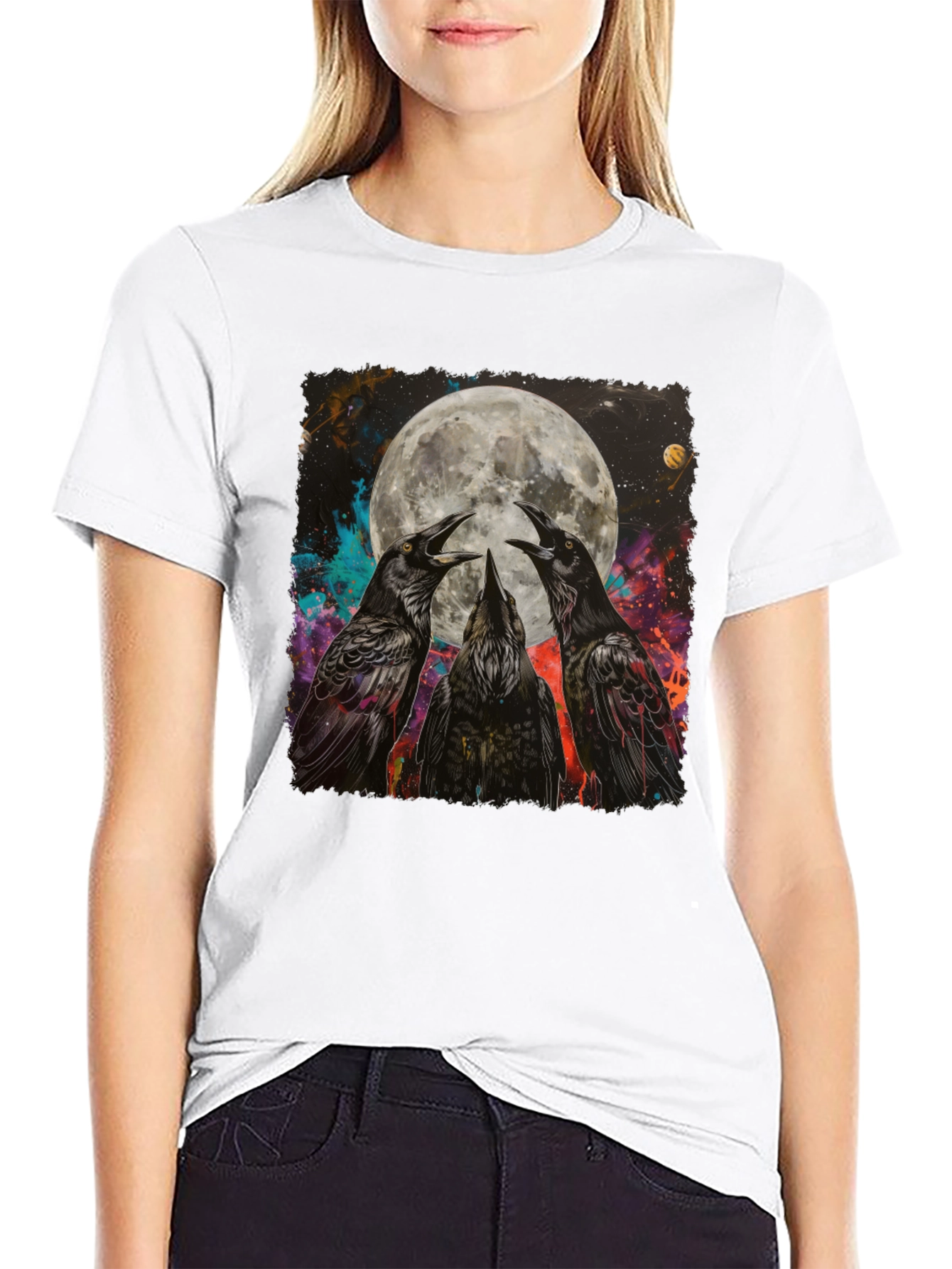 Raven Moon Graphic Tee - Unique Celestial Design