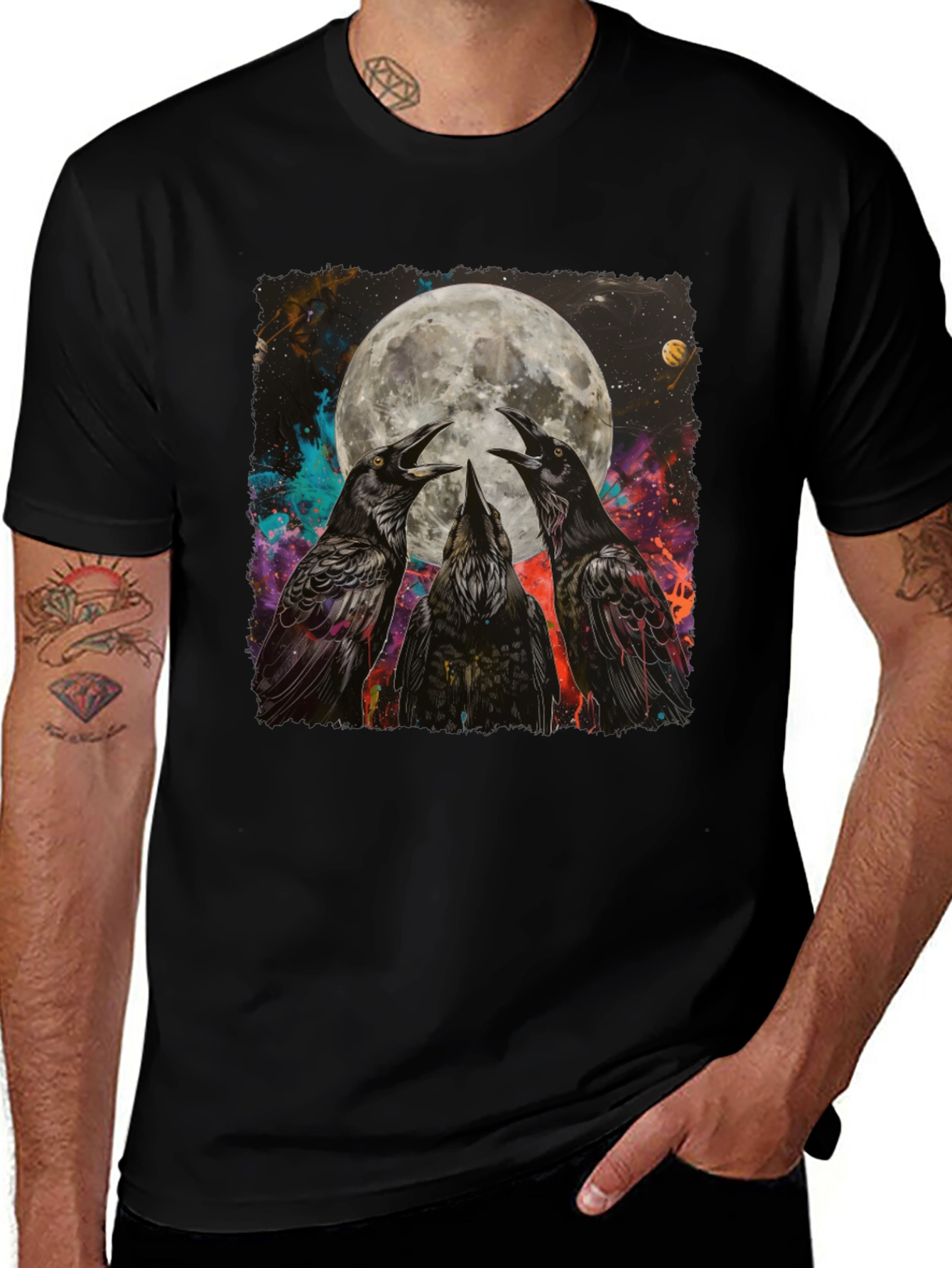 Raven Moon Graphic Tee - Unique Celestial Design