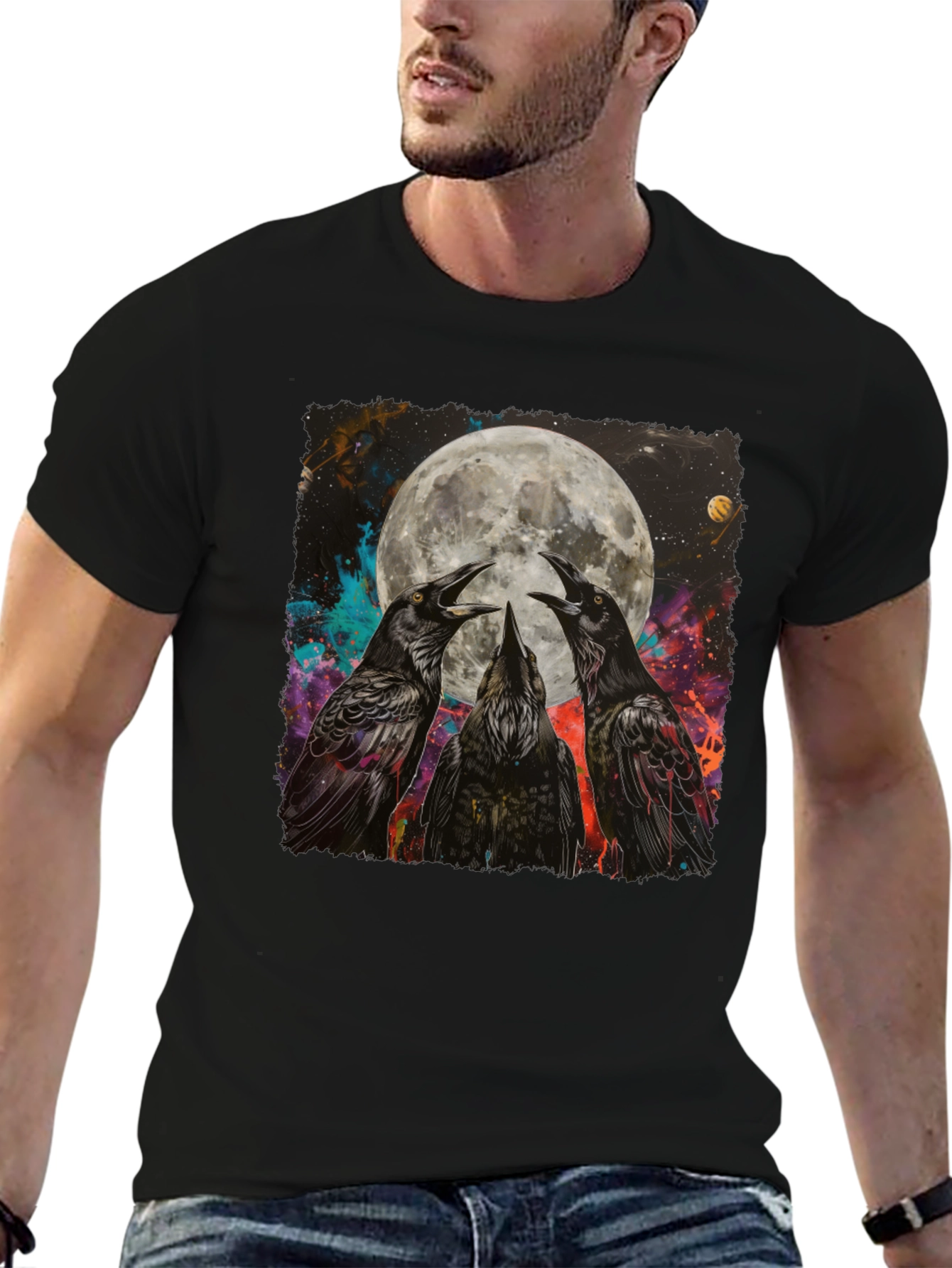 Raven Moon Graphic Tee - Unique Celestial Design