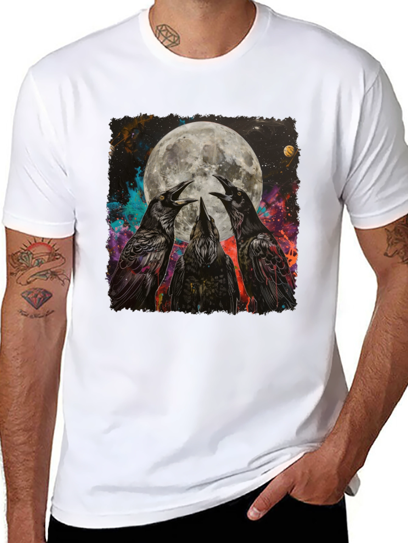 Raven Moon Graphic Tee - Unique Celestial Design