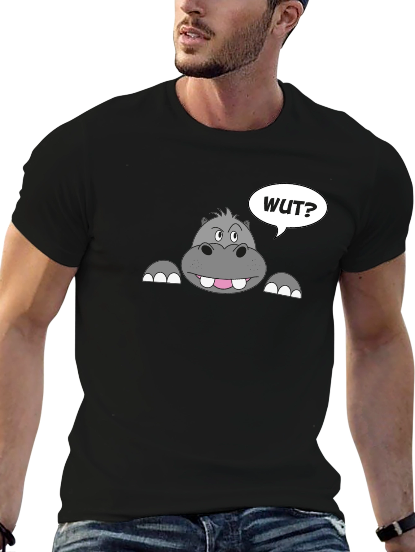 Hippo Wut? Graphic Print Black T-Shirt