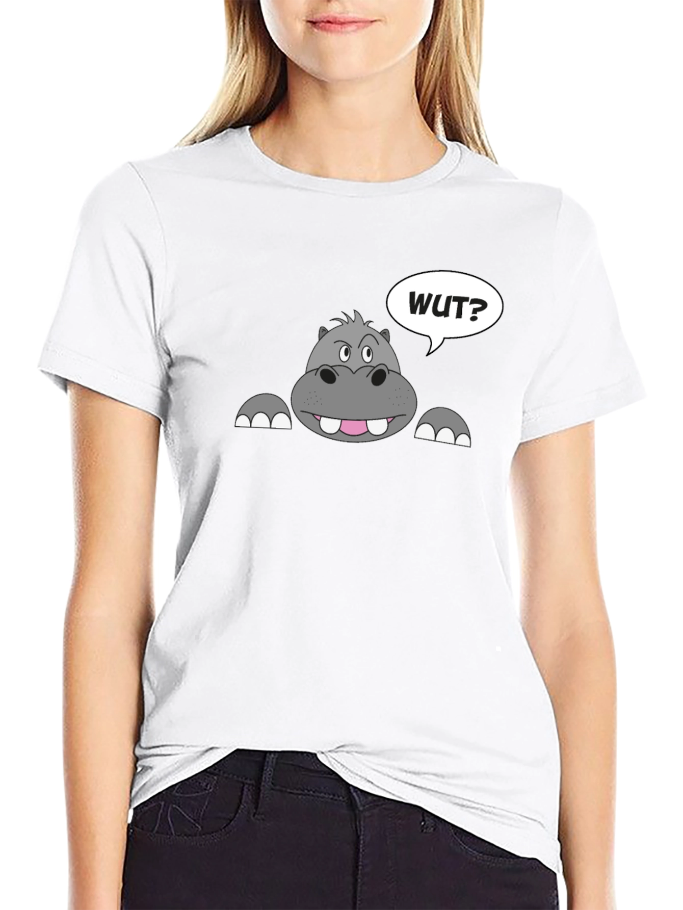 Hippo Wut? Graphic Print Black T-Shirt