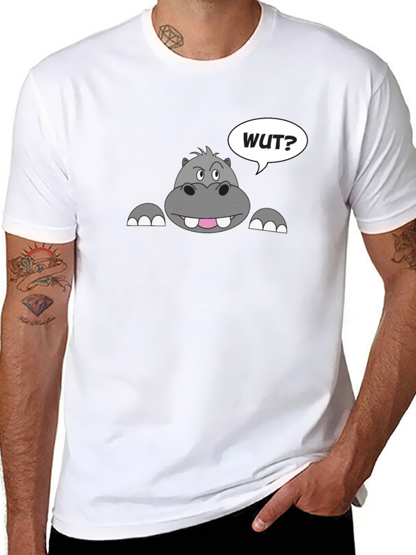 Hippo Wut? Graphic Print Black T-Shirt