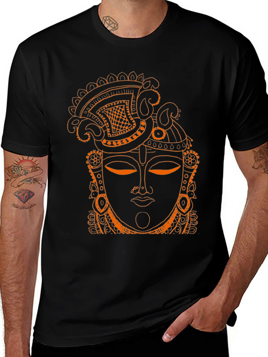 Ornate Face Graphic Tee - Artistic Black T-Shirt