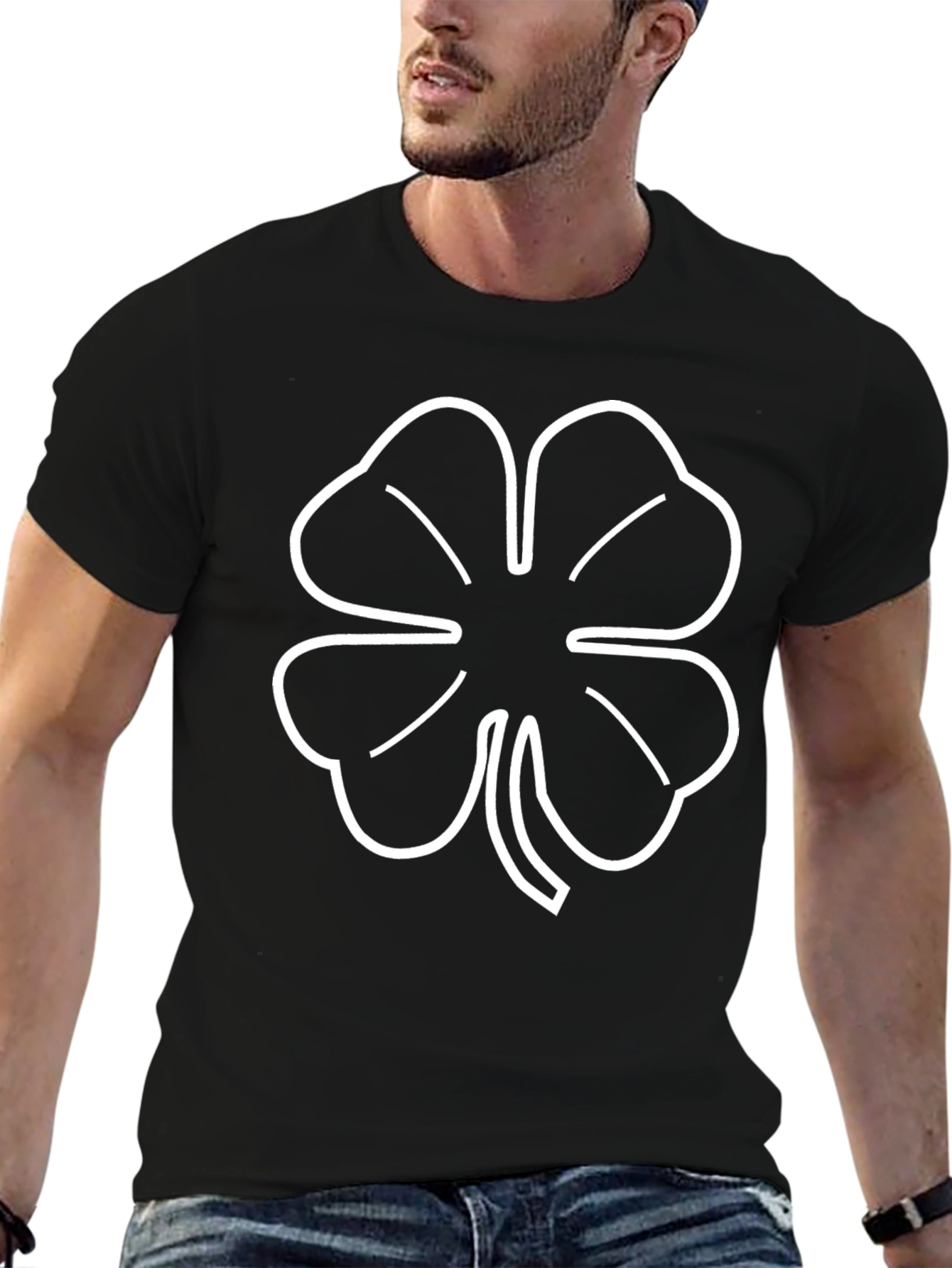 Lucky Clover T-Shirt - Black Four Leaf Tee