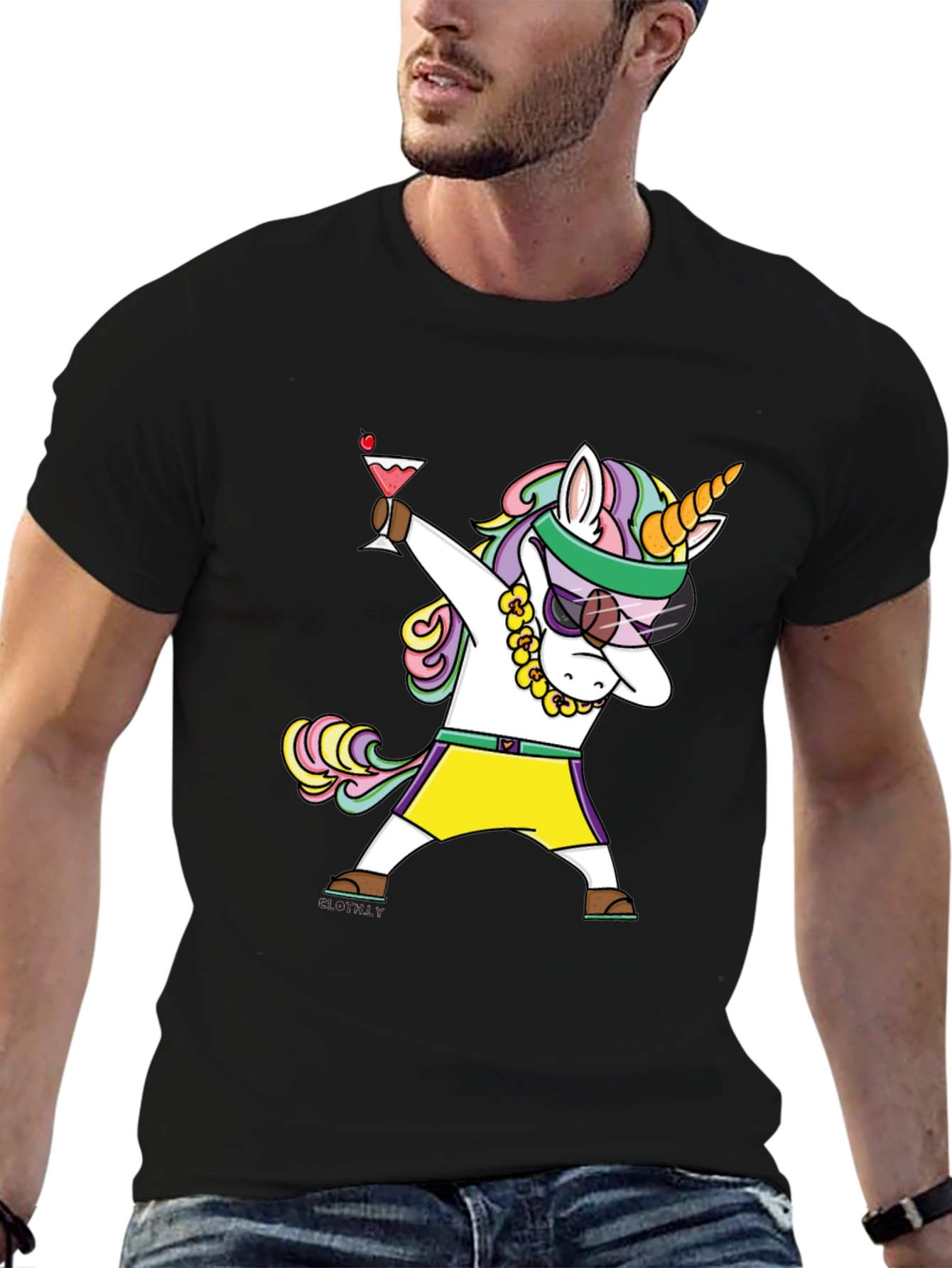 Unicorn Dabbing Graphic Tee - Black
