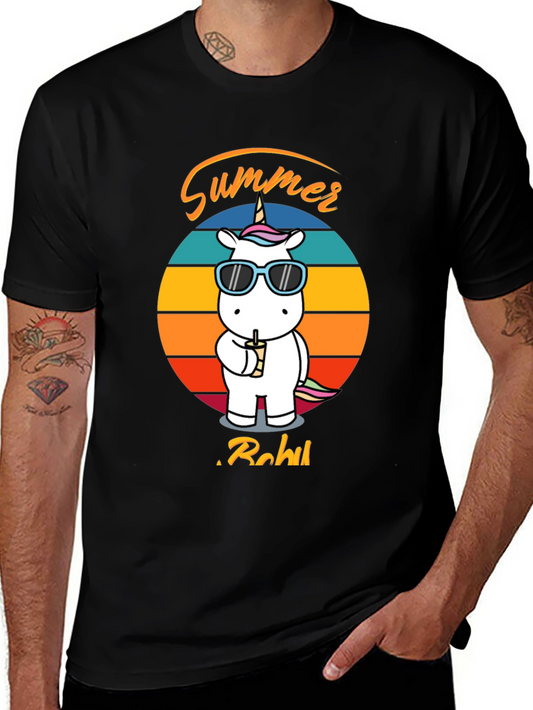 Summer Unicorn Graphic T-Shirt - Mens Black Tee