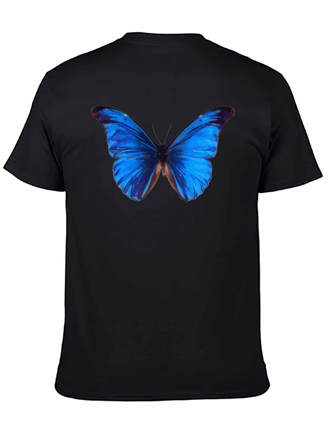 Blue Butterfly Graphic Black T-Shirt