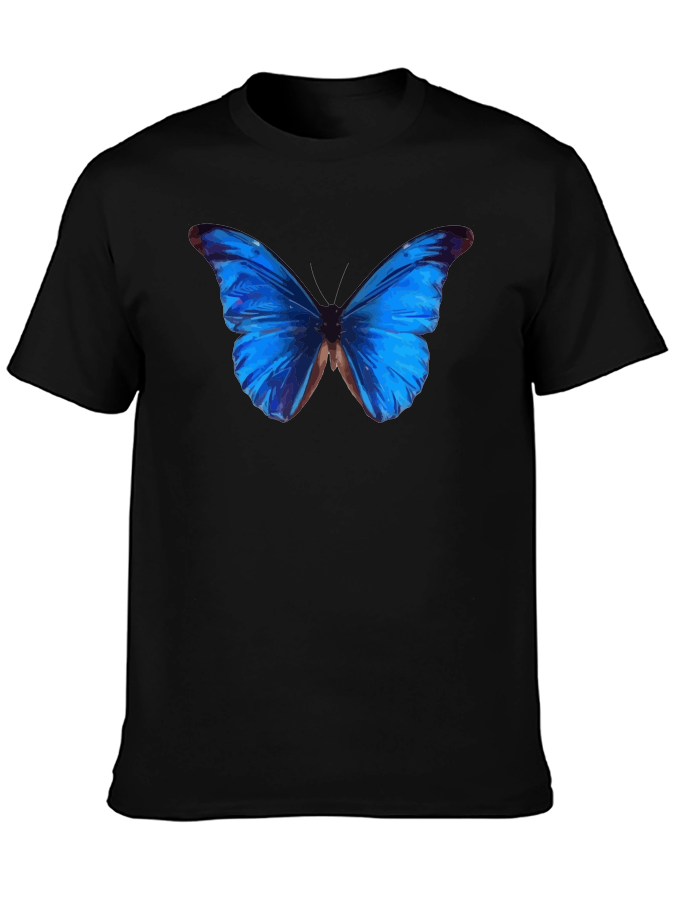 Blue Butterfly Graphic Black T-Shirt