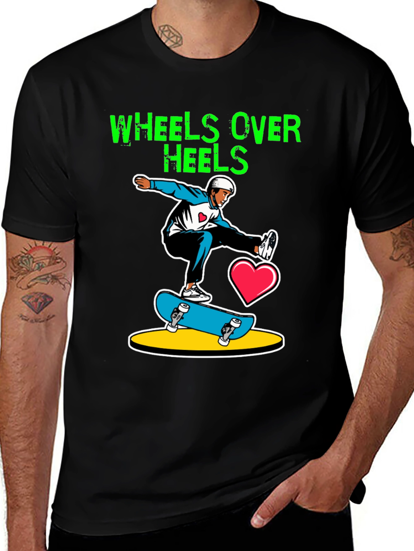 Wheels Over Heels Skateboard Graphic Tee