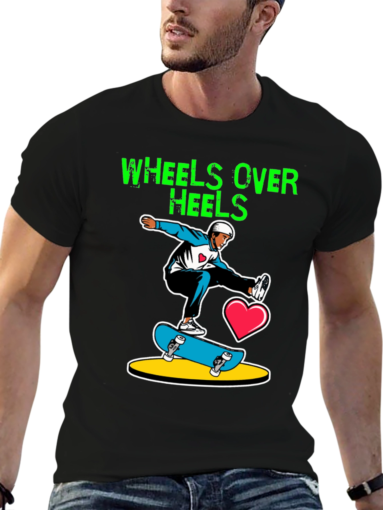 Wheels Over Heels Skateboard Graphic Tee