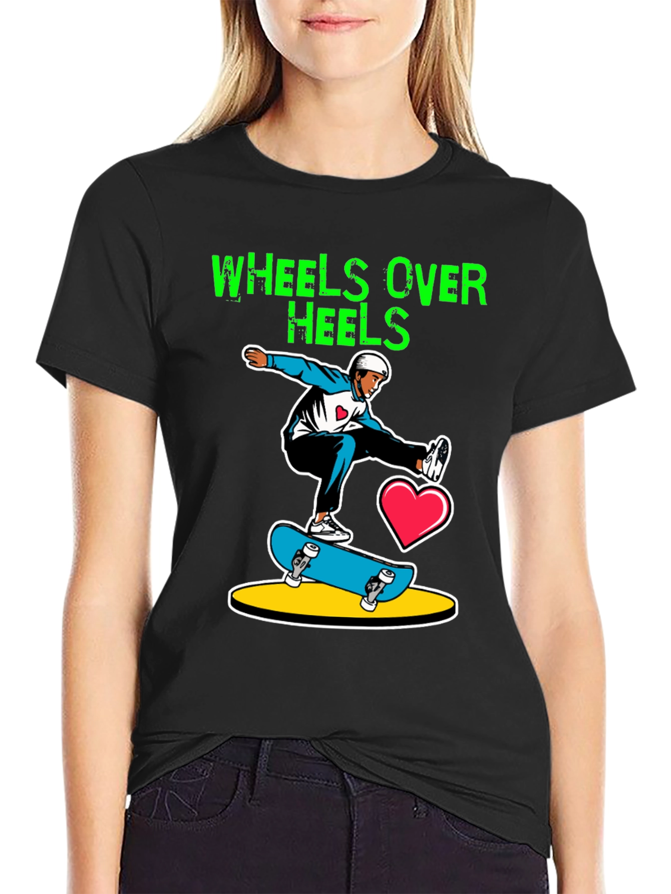 Wheels Over Heels Skateboard Graphic Tee