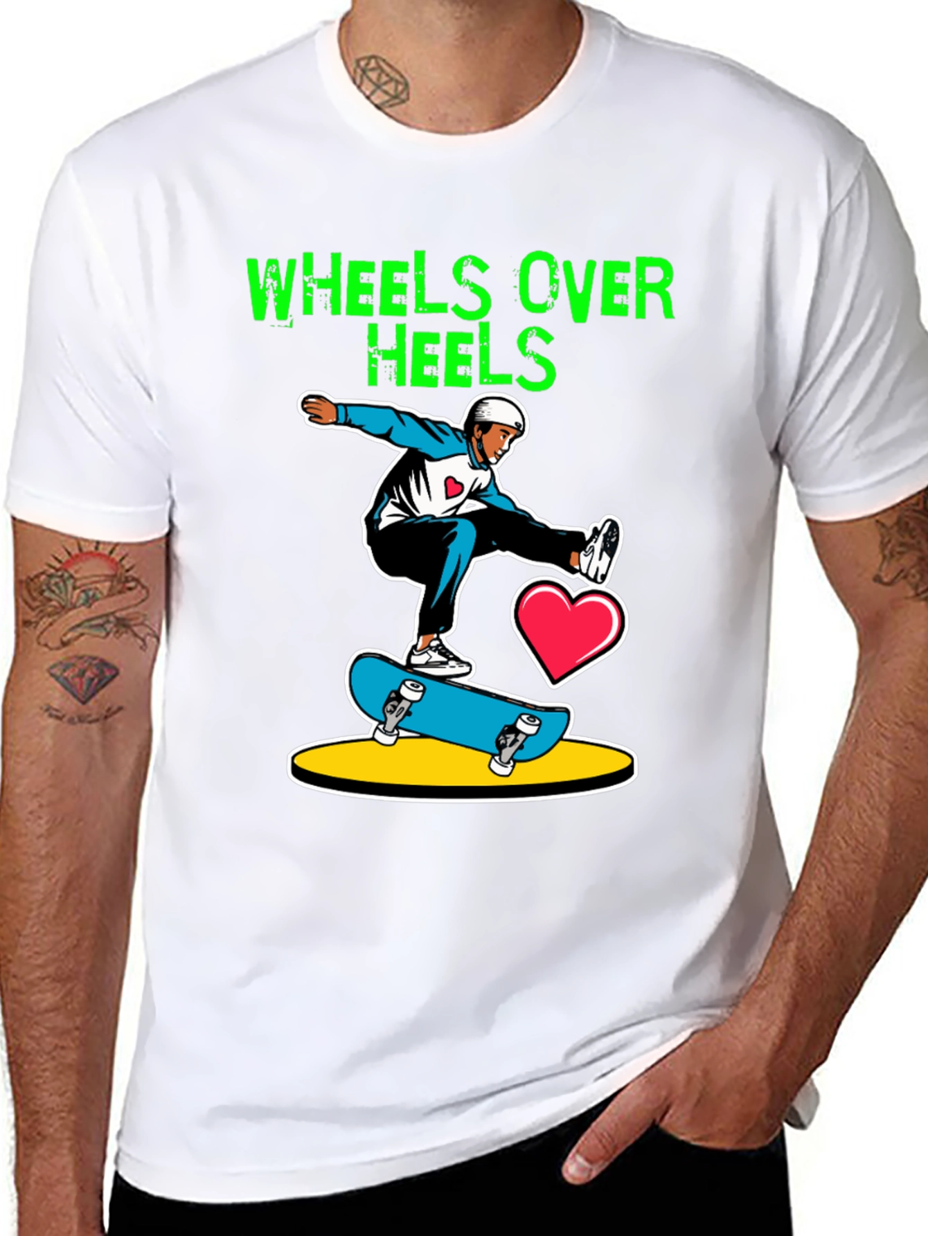 Wheels Over Heels Skateboard Graphic Tee