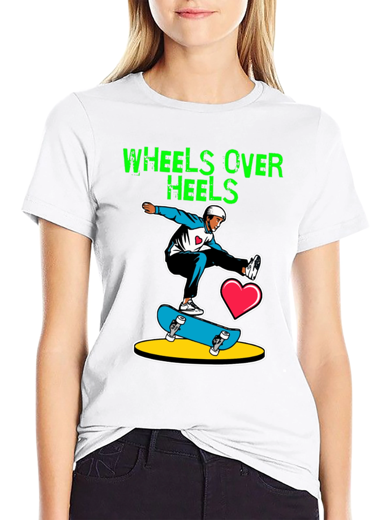 Wheels Over Heels Skateboard Graphic Tee