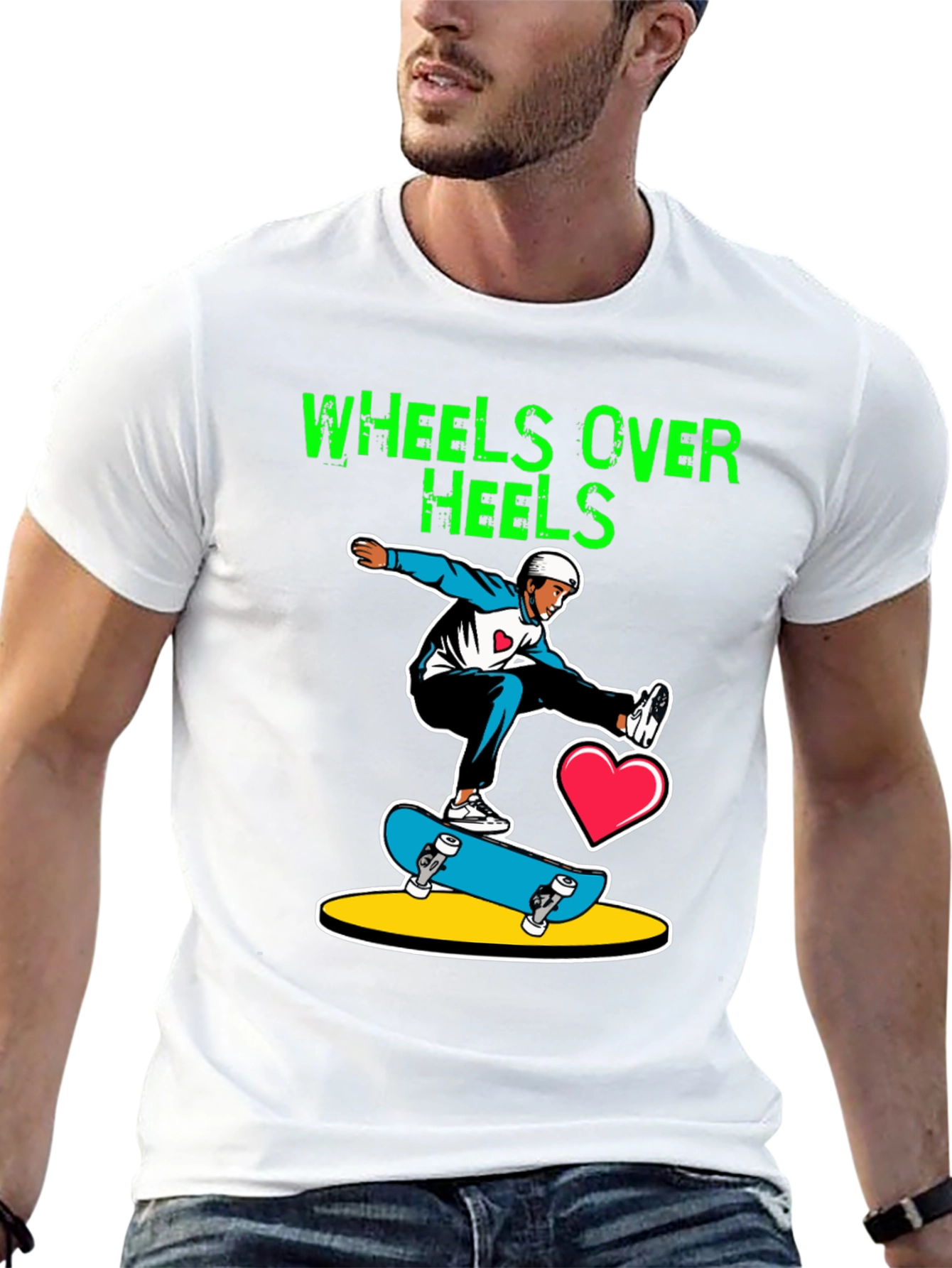 Wheels Over Heels Skateboard Graphic Tee