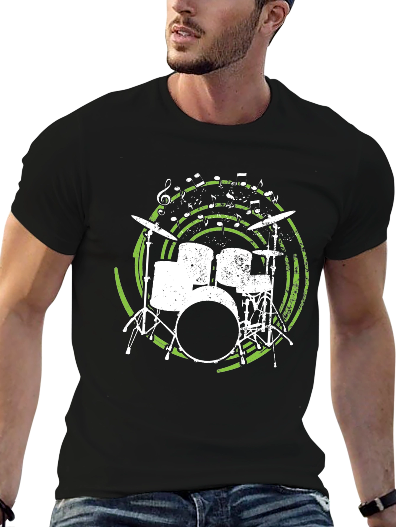 Drum Set Graphic Tee - Musicians Black T-Shirt