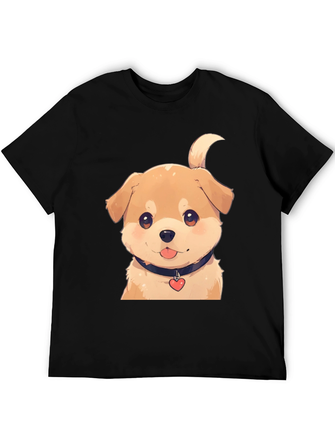 Cute Puppy Graphic Tee - Black Cotton Blend