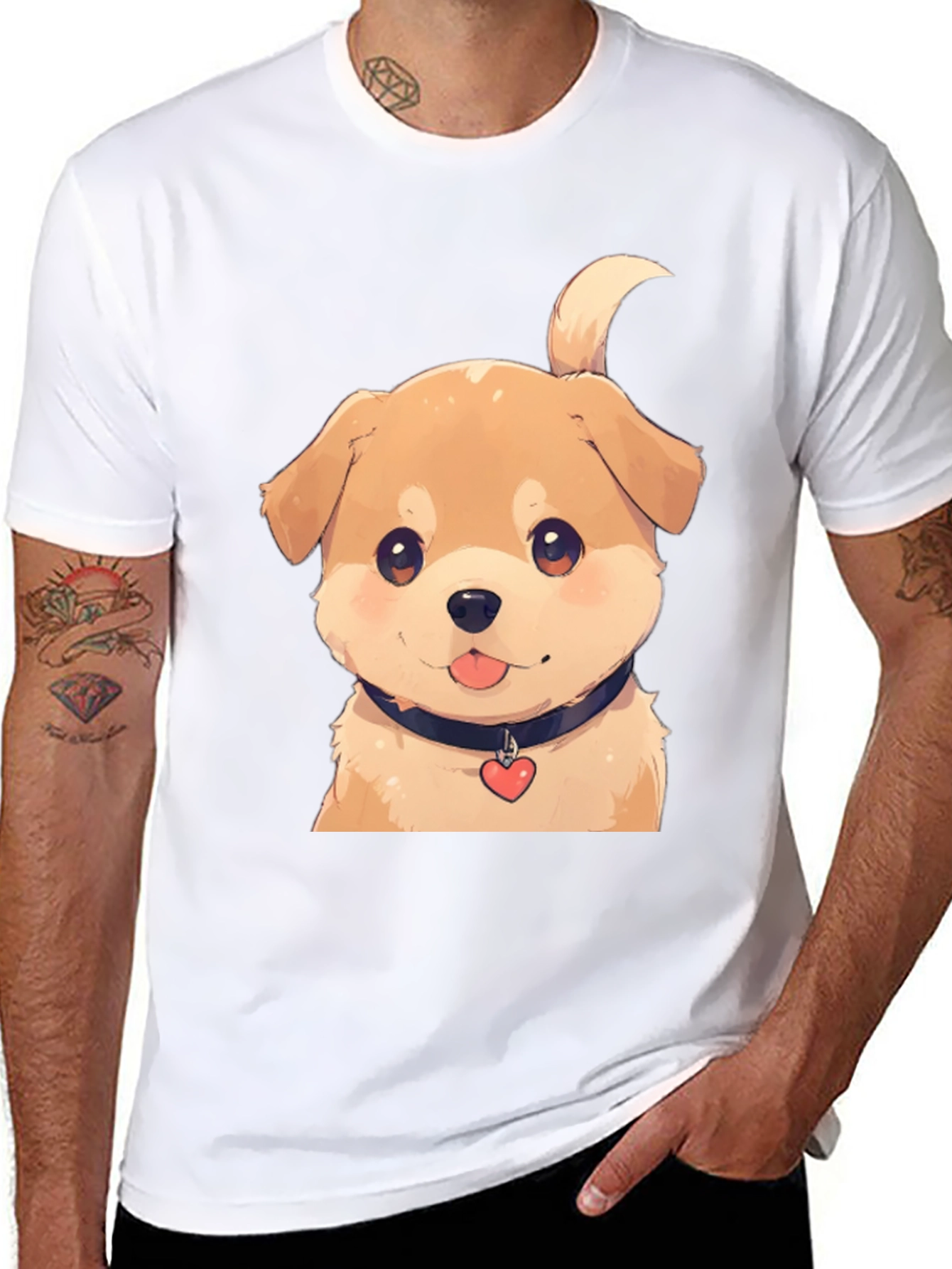 Cute Puppy Graphic Tee - Black Cotton Blend