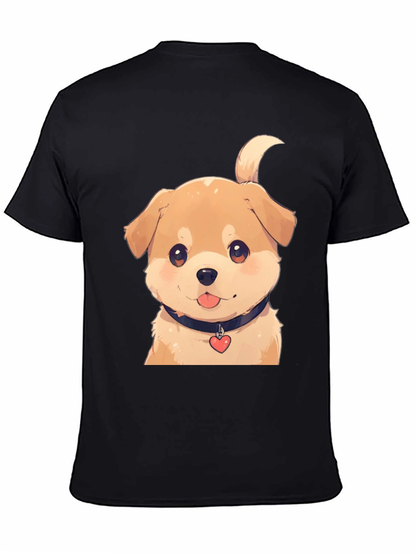 Cute Puppy Graphic Tee - Black Cotton Blend