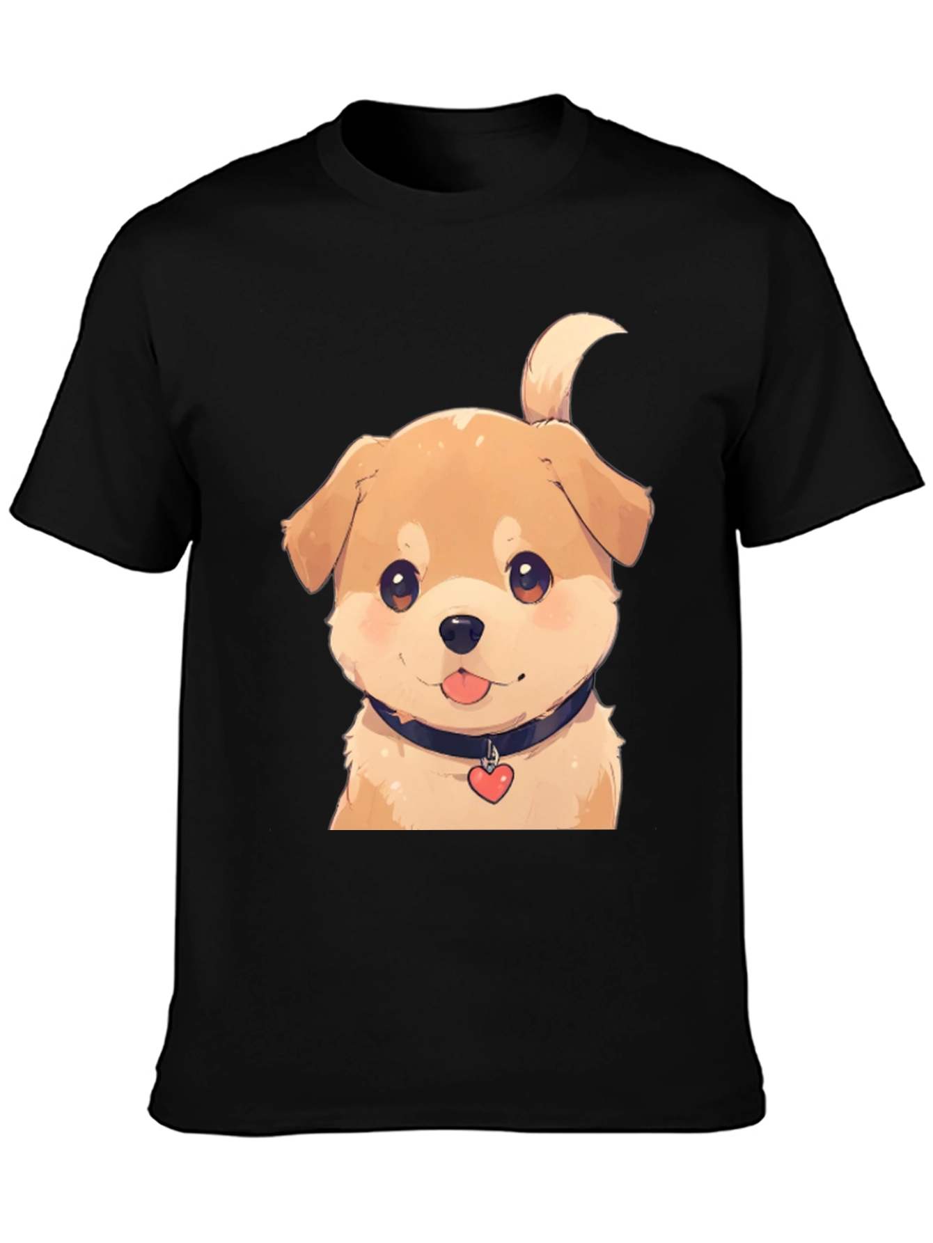 Cute Puppy Graphic Tee - Black Cotton Blend
