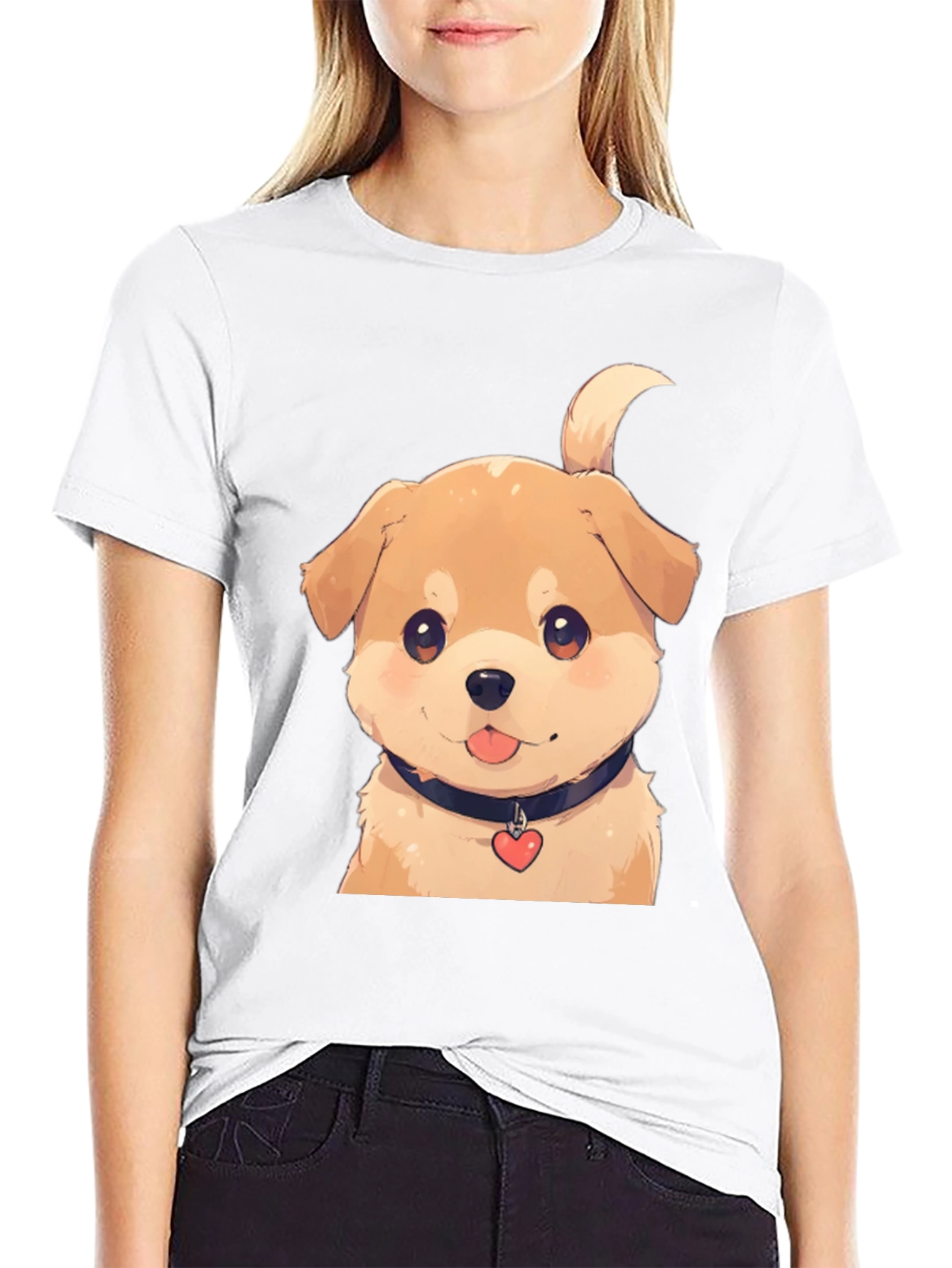 Cute Puppy Graphic Tee - Black Cotton Blend