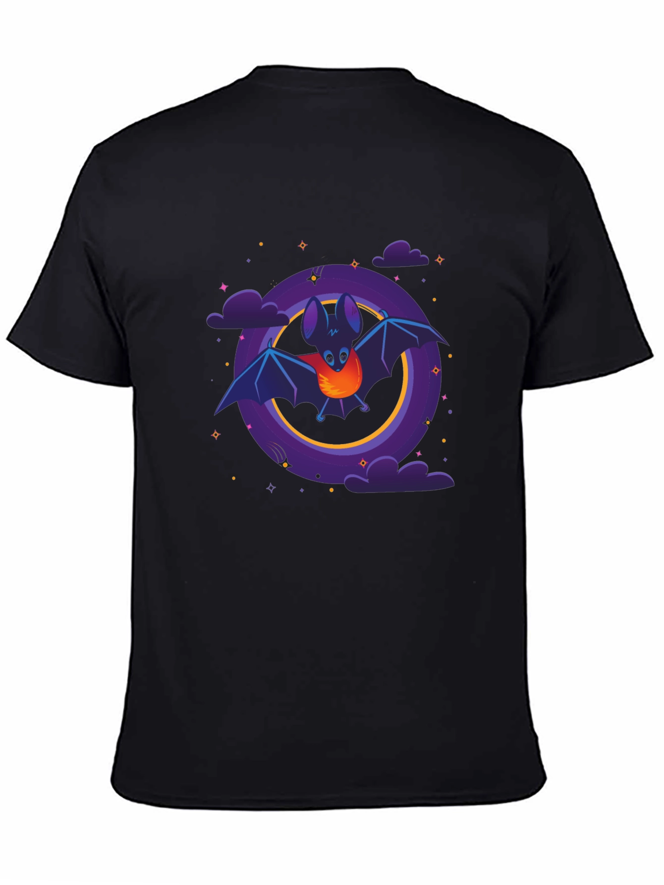 Cartoon Bat Graphic Tee - Unisex Black T-Shirt