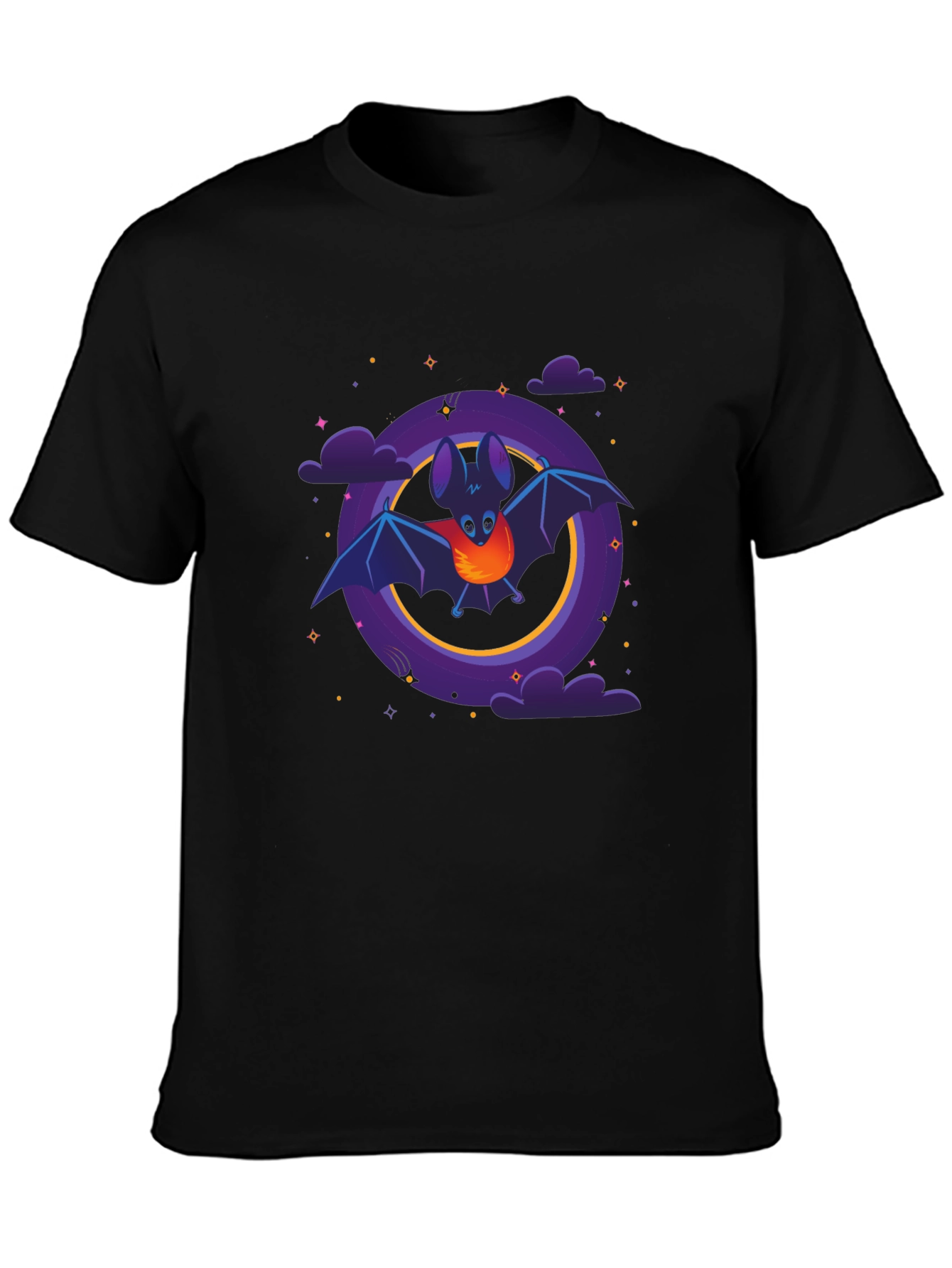 Cartoon Bat Graphic Tee - Unisex Black T-Shirt