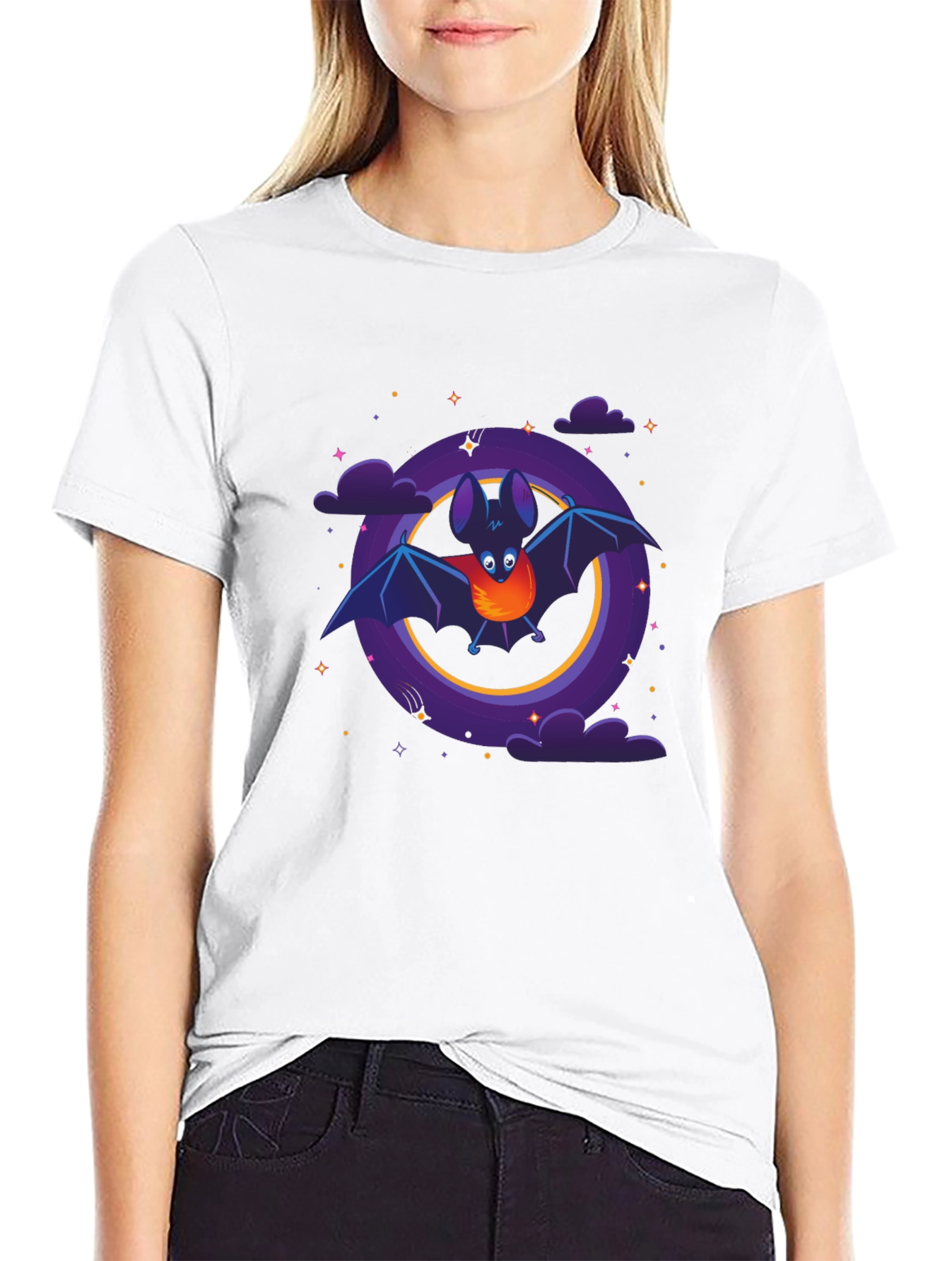 Cartoon Bat Graphic Tee - Unisex Black T-Shirt