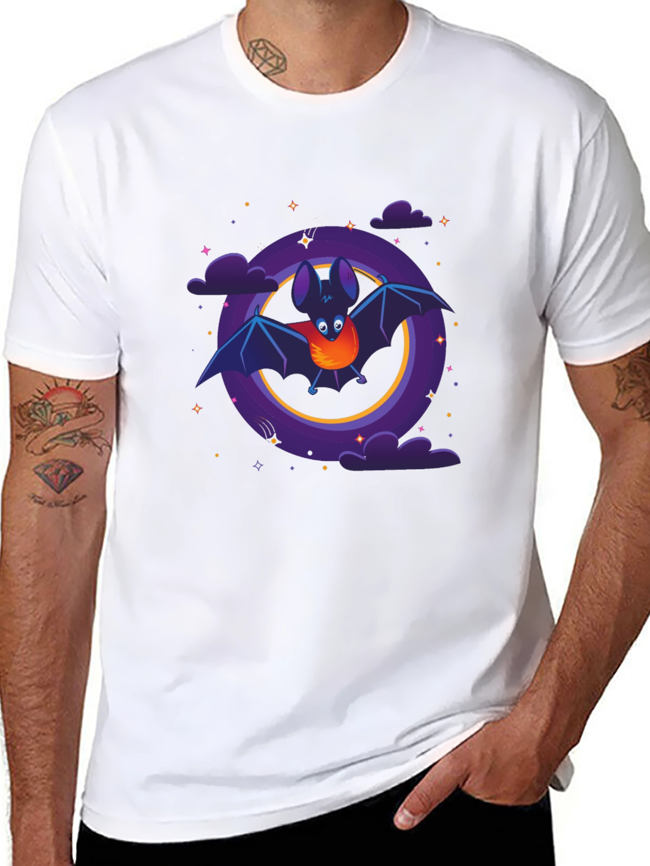 Cartoon Bat Graphic Tee - Unisex Black T-Shirt