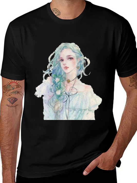Watercolor Girl Graphic Black T-Shirt