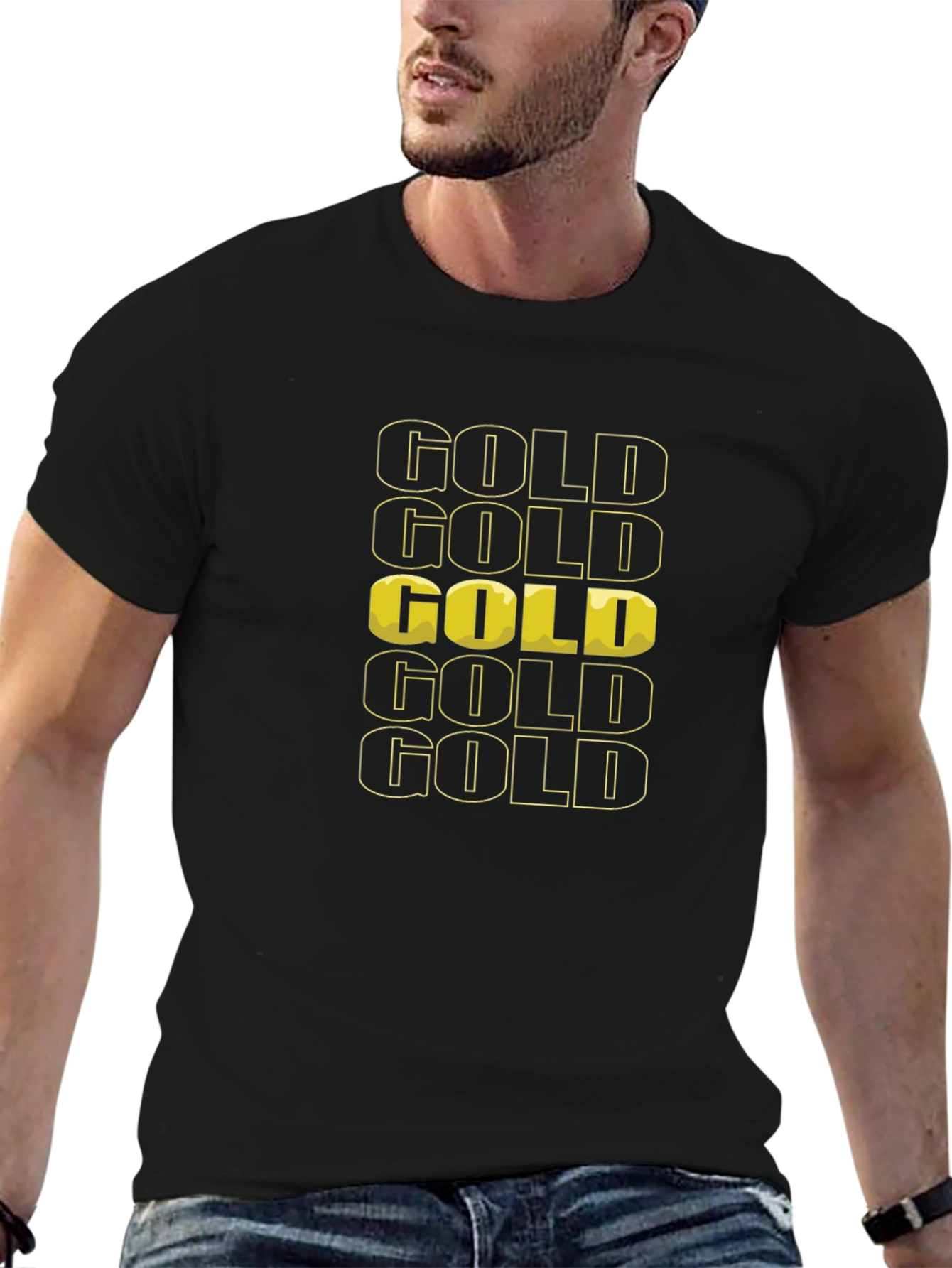 Gold Graphic Print Black T-Shirt