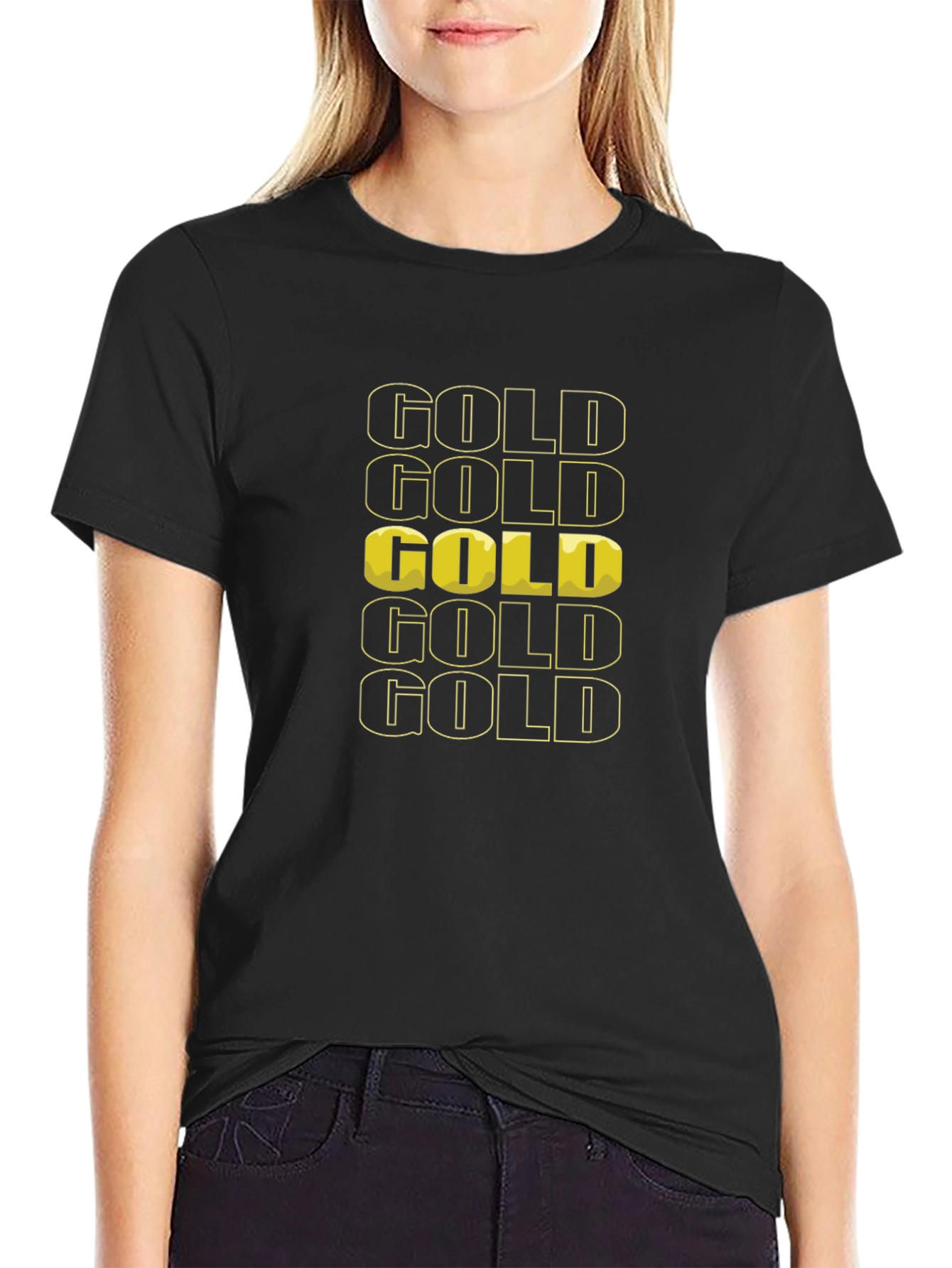 Gold Graphic Print Black T-Shirt